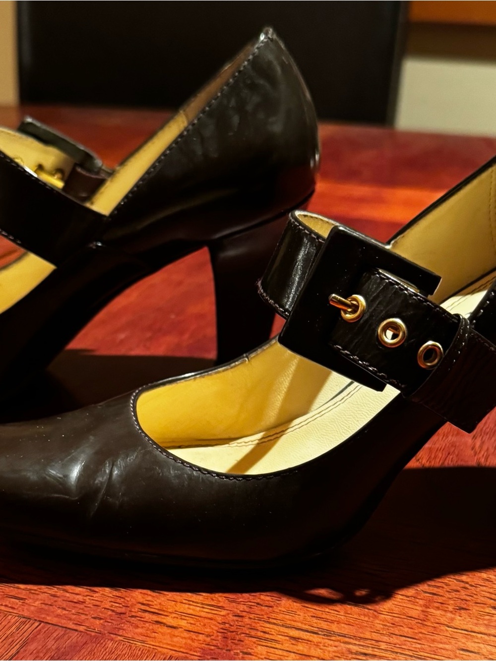 Franco Sarto Black Leather Mary Jane Block Heel Pumps Size 7M
